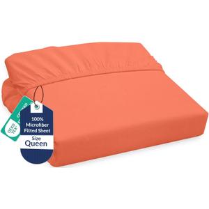 Royale Linens Fitted Sheet Queen - Ultra Soft 1800 Brushed Microfiber - Hotel Luxury Bottom Sheets - Wrinkle Free & Fade Resistant - Deep Pocket Fitted Sheet Only (Queen, Coral)