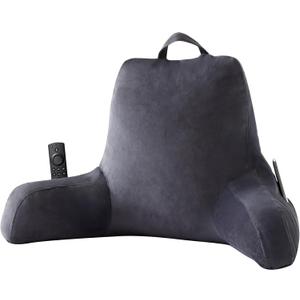 Back Pillow for Bed Sitting up, Reading Pillow for Sitting in Bed Adult, Back Support Pillow, Memory Foam Sit up Lounge Backrest Pillow with Arms for TV, Couch, Chair, Dorm, 18 Inch, Grey