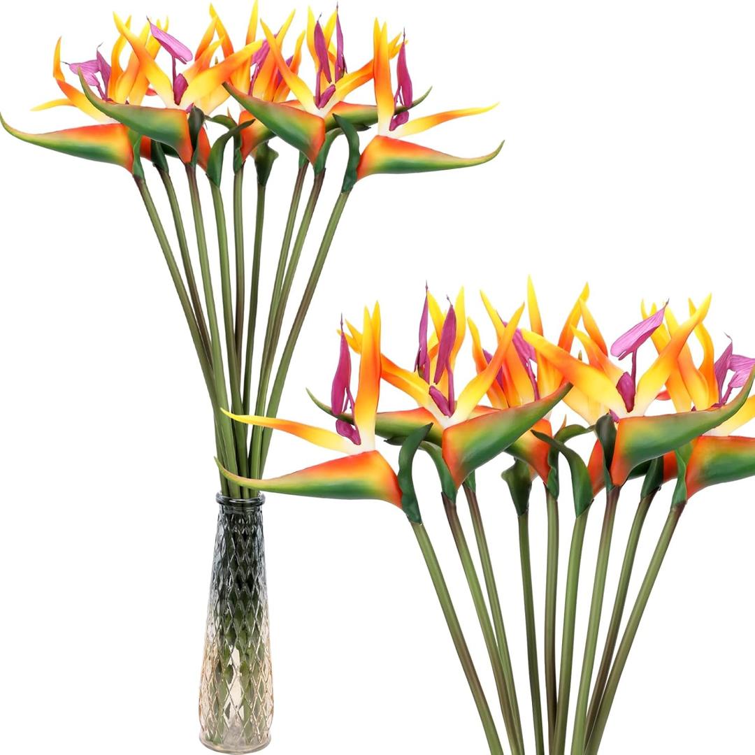 Hanaive 20 Pcs Bird of Paradise Artificial Plant 24 Inches Hawaiian Tropical Flowers Fake Rubber Strelitzia Faux Flowers Bouquet for Home Garden Office Wedding Indoor Outside Party Decor DIY (Yellow)