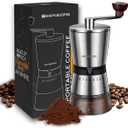 Manual Coffee Grinder with 8 Adjustable Coarseness Settings, Hand Crank Coffee Mill with Ceramic Burr for Espresso Beans, French Press, Pour Over, Drip Coffee  Rustproof, Non-Dulling (6.5 oz Glass Jar-8 Level Settings)