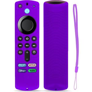 Firestick Remote Cover Case 3rd Gen, Compatible with Alexa Voice Remote FireTV Stick 3rd Gen, Anti Slip Silicone Protective Covers Sleeve Skin with Lanyard - Purple