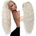 REECHO Ponytail Extension 30" Long Claw Clip Ponytail Extension for Women Curly Pony Tails Hair Extensions Clip in Synthetic Hairpiece for Women, Platinum Blonde