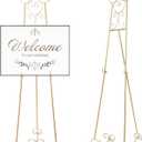57" H Gold Metal Scroll Easel Stand for Display Wedding Sign Poster Adjustable Portable Art Easels Poster Easel with Chain Support for Showcasing Pictures Artwork Coffee Exhibition Canvas, Gold 