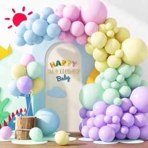 RUBFAC 129pcs Pastel Balloons Different Sizes 18 12 10 5 Inch, Macaron Rainbow Latex Balloon Arch Kit for Baby Shower Birthday Party Gender Reveal Garland Decoration