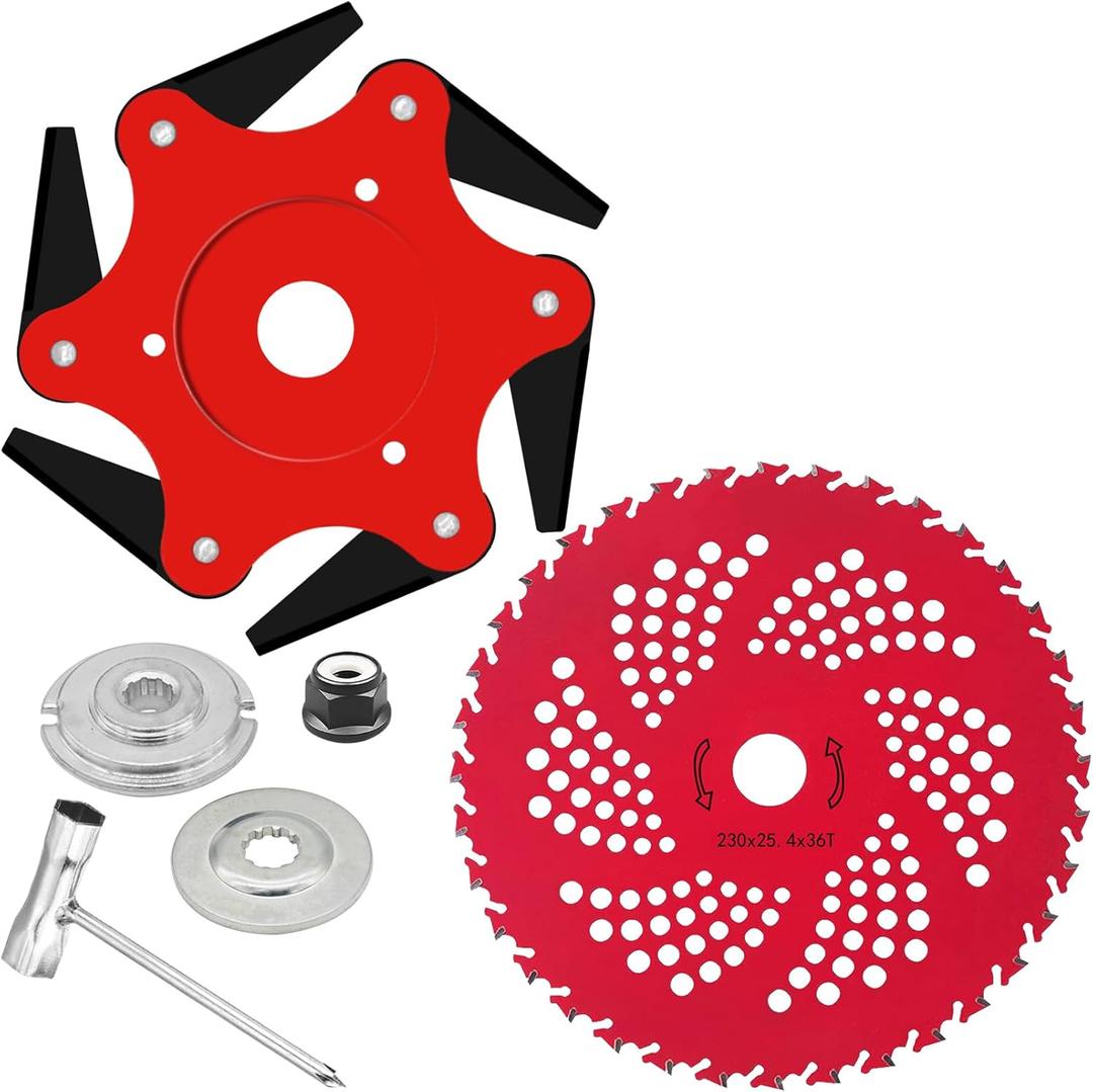 CZS Steel Trimmer Head, 6 Steel 65Mn Razors Trimmer Head & 36 Teeth Brush Cutter Blade, Weed Eater Blades for Brush Cutter, Trimmer, Weed Eater (Adapter Kits Included)