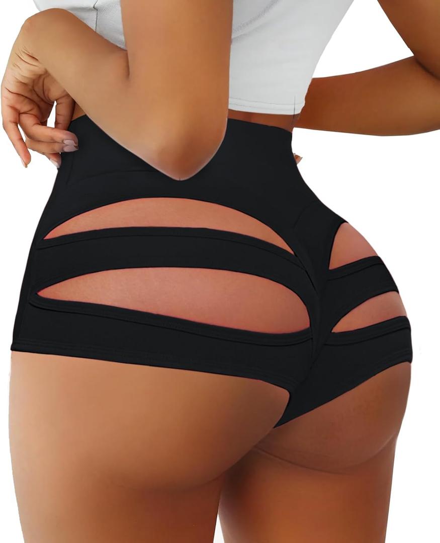 Cut Out Yoga Shorts Booty Butt Lifting Scrunch Shorts High Waisted Workout Gym Active Hot Pants (Black, S)