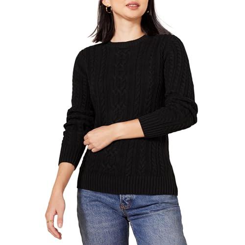 Amazon Essentials Women's Soft Fisherman Cable Knit Long-Sleeve Crewneck Sweater Black, XX-Large