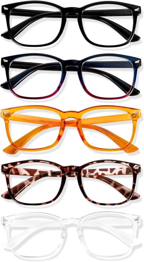 Blue Light Glasses for Woman Men | 99% Blue Light Blocking Glasses for Computer Gaming TV Phone Screen Square Frame | Anti Eyestrain & UV Glare Protection - 5 Pair (5 Pack Mix Color-5)