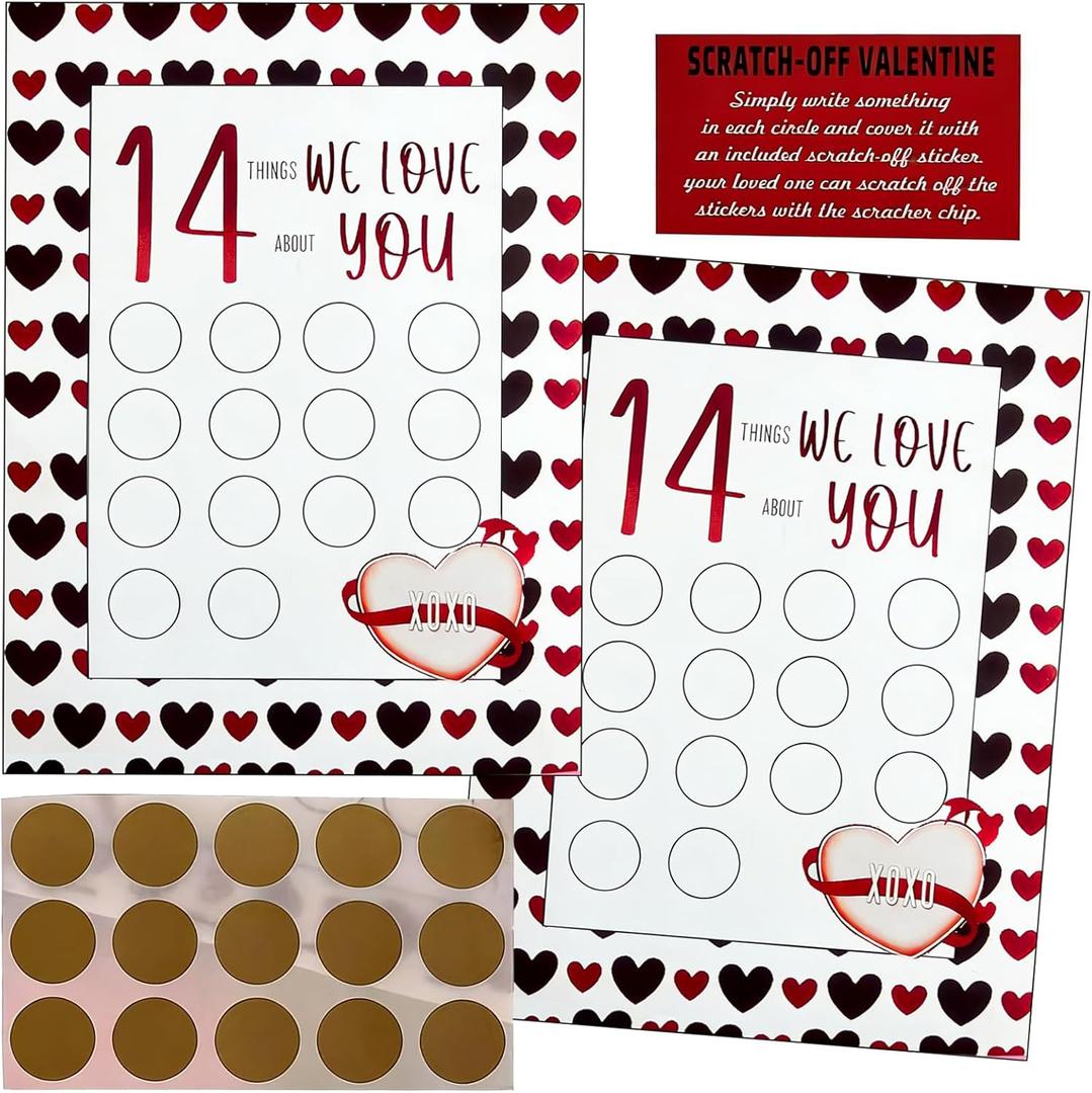 2 x 2PCS Valentine's 14 Things We Love About You Scratch Off Cards, Valentine's Advent Calendar, Personalized Gift for Him Her Husband Wife Girlfriend Boyfriend (2Pcs - We Love)