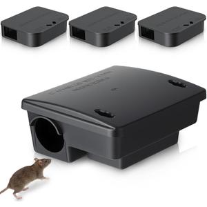 4 Pack Key Required Rat Station Box 1 Large & 3 Compact Outdoor Mouse Bait Stations Box Lockable Weather Resistant Bait Boxes for Indoor & Outdoor