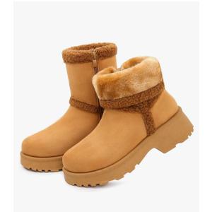 Women's Slip On Winter Snow Boots, Faux Fur Lined Platform Mid calf Booties with Zipper Riding Walking Outdoor, Size 8