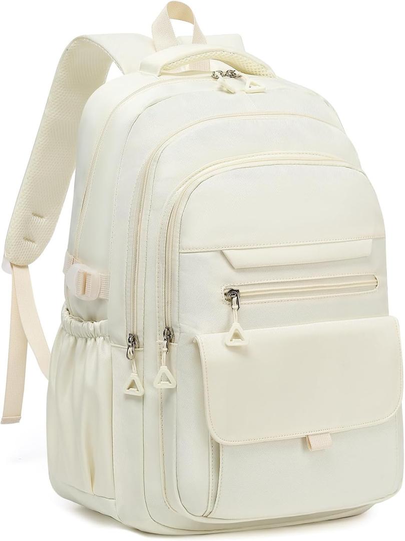 Phaoullzon Girls School Backpack for Boys, College Aesthetic Laptop Bookbag for Travel,Beige