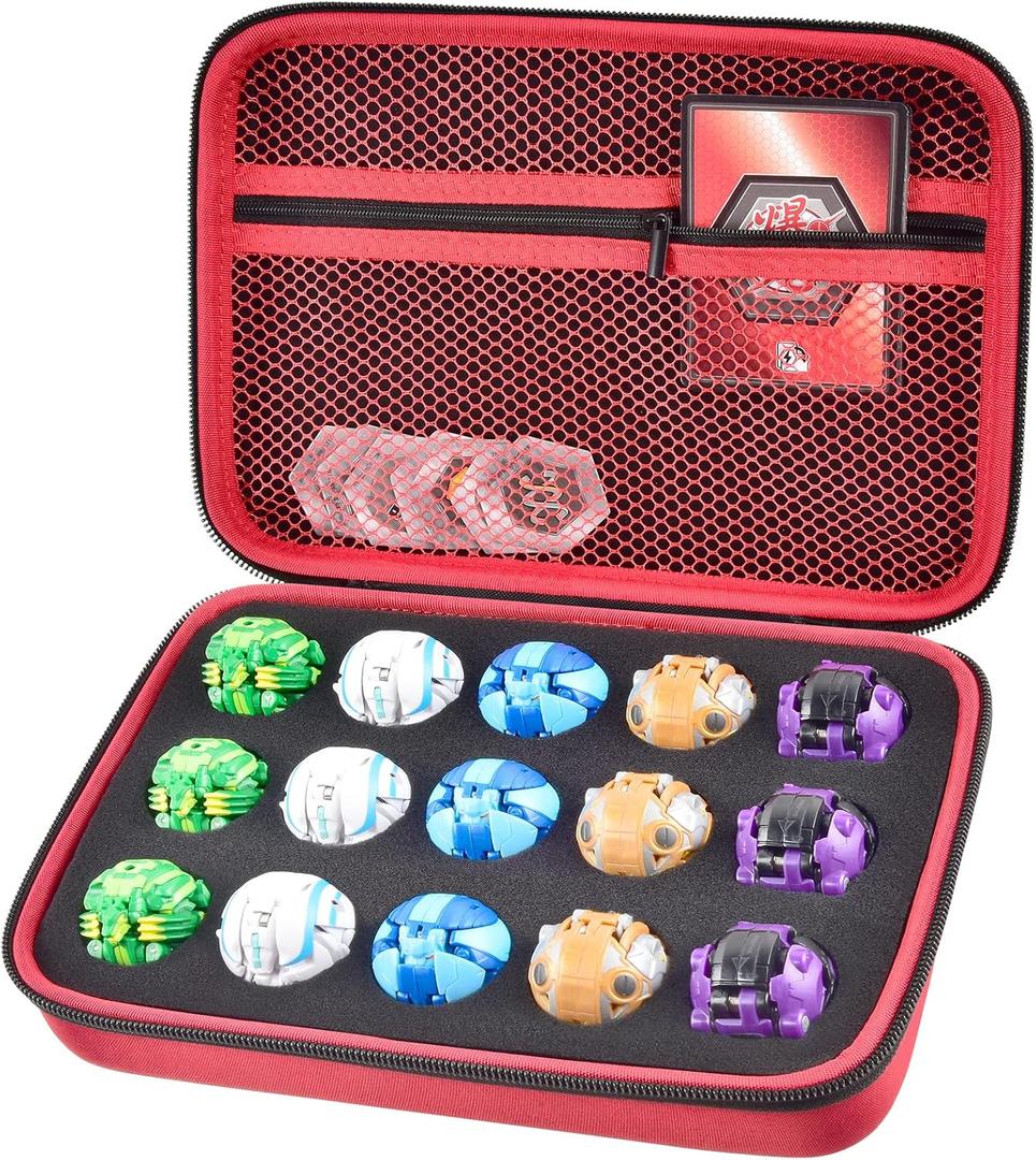 Toy Organizer Storage Case Compatible with Bakugan Figures, BakuCores and Armored Alliance, Geogan Rising Battle Action Figure (Red+Inside Black Foam)