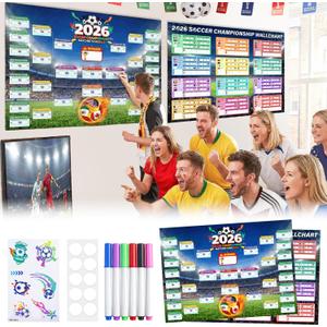 World Cup Schedule Poster 2026, 2 PCS 40.5"28.7" Large Tournament Record Wall Charts Includes Markers, Football Poster Great 2026 World Cup Merchandise Gift for Soccer Party, Home, Office & Bar Decor