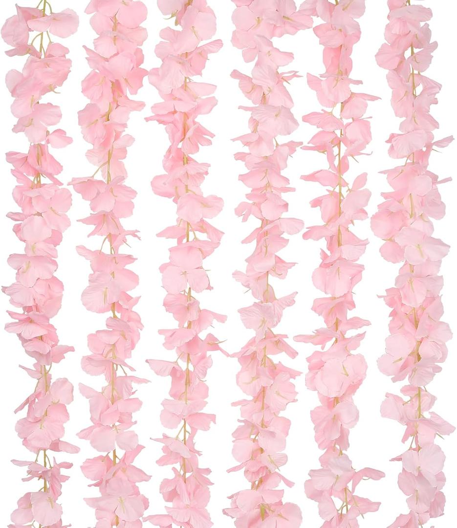 6 Pcs Wisteria Flower Garlands Pink Artificial Wisteria Hanging Flowers 6.7 Feet Silk Flowers Vines Hydrangea Garland for Backdrop Wedding Arch Party Outdoor Home Wall Garden Table Decor