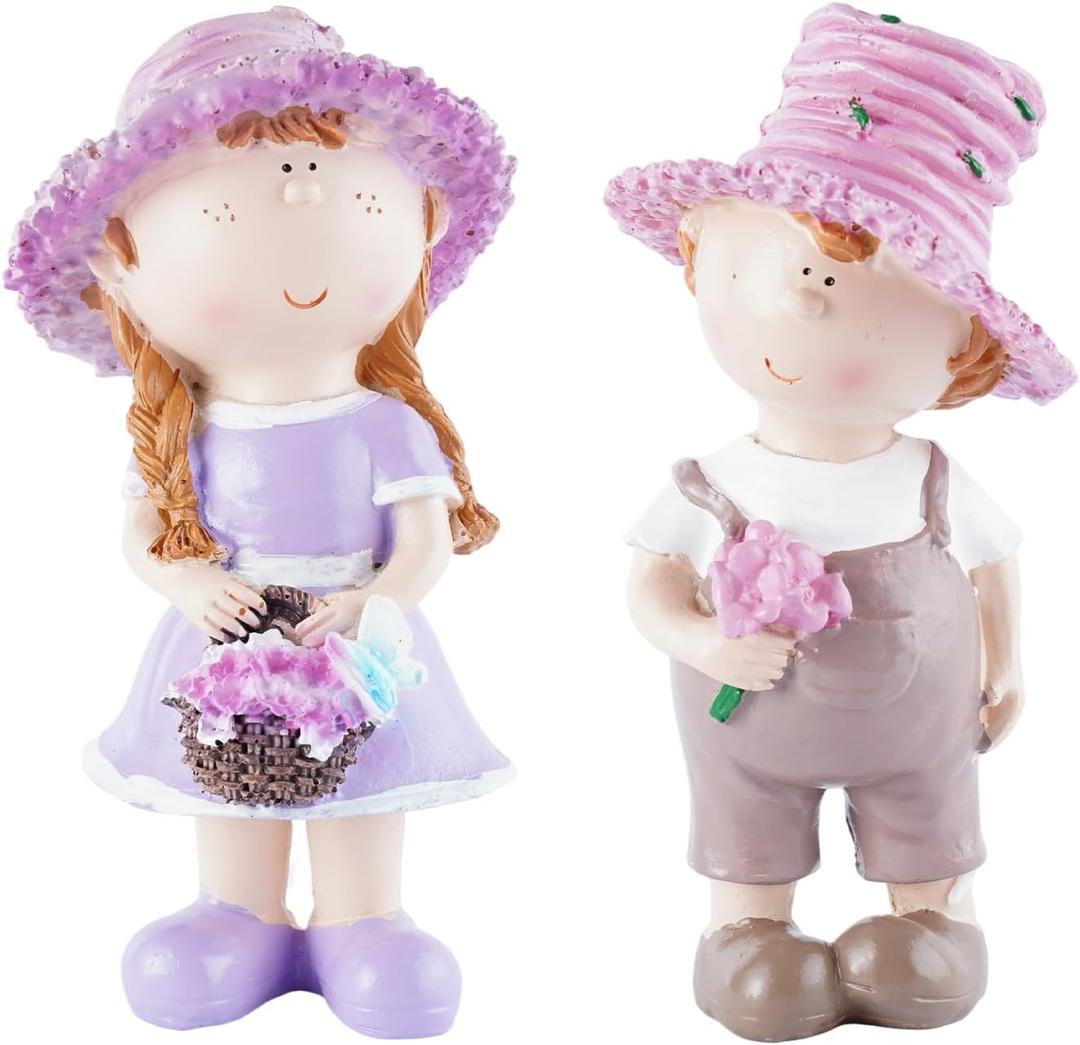 Miniature People Figurines Romantic Couple Statue, Set of 2 Resin Garden Sculptures & Statues, Mini Decorative Figurines for Valentine's Day Spring Garden Decor for Patio Lawn Yard Decoration
