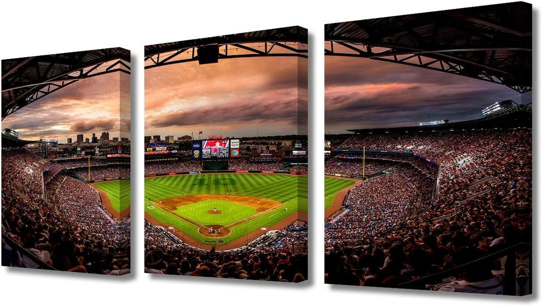 TUMOVO America Sports Wall Decor Atlanta Stadium 3 Pieces Canvas Wall Art Pictures for Home Decoration Braves stadium Prints and Poster Home Decor Artwork Framed Ready to Hang, 42" Wx20 H