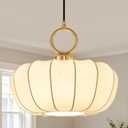 Farmhouse White Lantern Pendant Light,13" White Imitation Silk Lampshade,Adjustable Cord Modern Light Fixture Chandelier for Dining Room Kitchen Island Bedroom Entryway Hallway E26 Base