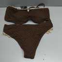 ZAFUL Women Strapless Bandeau Bikini Shell 2 Piece Swimwear Cheeky Solid Lace up Pom Bathing Suits M