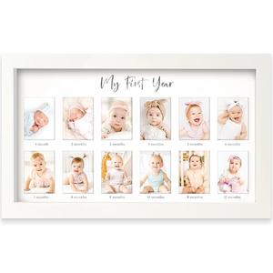 My First Year Photo Frame,12 Months Baby Picture Frame for Newborn Girl,Boy-Baby Shower Gifts Keepsakes,Monthly Baby's One Year Birthday Milestone,1st Nursery Photo Collage Display Board(Alpine White)