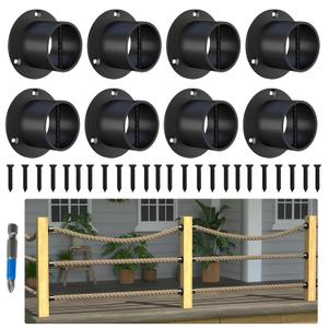 8 Packs 2inch Black Rope End Snap with Cross Screw Securing Rope Rail Support Rope Cap Rope Cover Stainless Steel Decorative for Hemp Rope Fencing Stair Deck Railing Kit