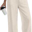 Anymeet Womens Soft Spring Pants Wide Leg Casual Drawstring High Waist Long (L)