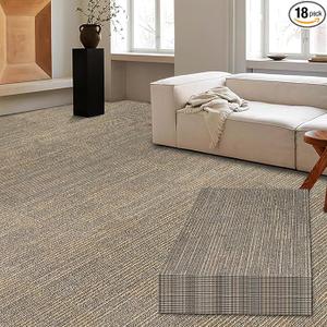 Carpet Tiles 24"x 24" Squares Carpet Reusable,18 Tiles, Non Slip Easy DIY Installation Seamless Floor Tiles Rug for Bedroom Living Room Office etc