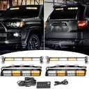 Wsays 2x14 and 2x17 inch Front & Rear Amber White Windshield LED Strobe Light Bar Compatible with Construction Snow Plow Vehicles Tow Trucks