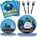100 Pcs Police Party Plates and Napkins Party Supplies Police Birthday Party Tableware Set Police Officer and Car Party Decorations Favors for Police Theme Party Serves 25