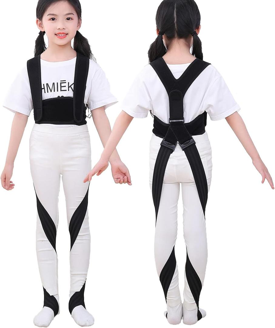 GHORTHOUD O/X Leg Type Correction Belt Leg Posture Corrector Band Bandage Unisex Teens O/X Legs Bandage Lightweight Pediatric Straighten Belt for Day and Night Black (Large)