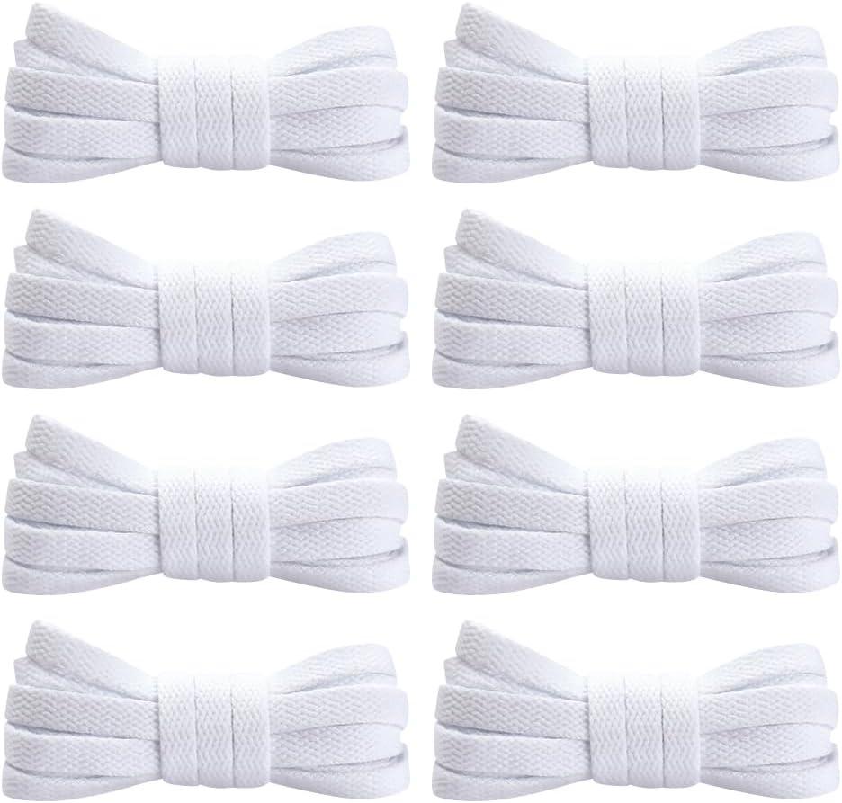 8 Pcs 120cm 8mm White Shoe Laces Thin Flat Shoe Laces Plain Athletic Shoelaces Long Boot Shoelaces Replacement Shoe Strings for for Adults Kids