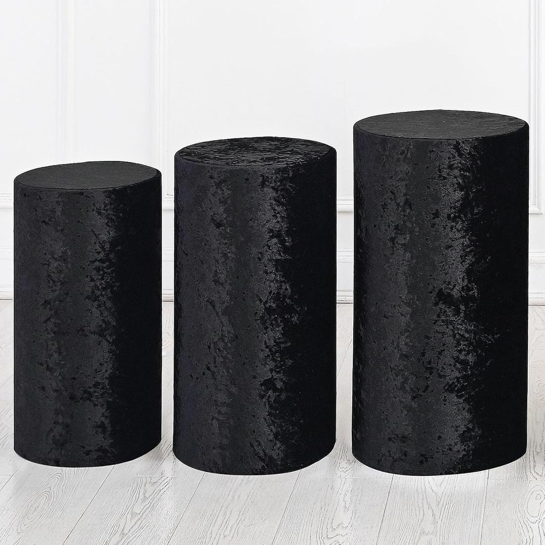 uxcell Set of 3 Black Cylinder Spandex Stand Covers, Plinth Stand Cover for Party Wedding Birthday Decoration, Only Contains Cylinder Covers (Velvet Fabric - Small)