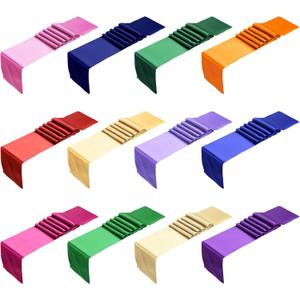 12 Pcs Satin Table Runner Colorful Table Runner Disposable Silk Runners for Tables, 12 x 108 Inch Colorful Tables Runners Solid Color for Party Chair Sashes Wedding Banquet Birthday Reception Decor