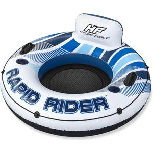 Bestway 43116E Hydro Force Rapid Rider Inflatable River Lake Pool Inner Tube Float with Built in Backrest and Wrap Around Grab Rope, Blue and White