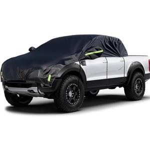 Half Car Cover All Weather Car Body Cover for All Season Sunshade Cover Snow Cover Waterproof 420D Oxford Fabric (Fit Small and Medium Size Pickup (Crew Cab))