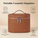 Leather Make Up Bags With Compartments, Brown travel Cosmetic Bags for Women, Parallel Makeup Travel Bags Organizer Equipped With a Detachable Divider