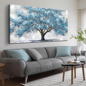 JuhaiArt Teal Wall Art Blue Wall Decoration for Living Room, 59"L x 29"W