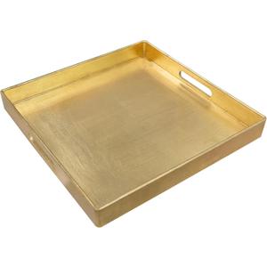 MAONAME Gold Decorative Tray with Handles, Foil Serving Tray for Ottoman, Square Coffee Table Trays for Living Room, Bathroom, 13" L x 13" W x 1.6" H