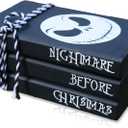 Mini Black Halloween Tiered Tray Decor Wood Decorative Book Stack, Rustic Farmhouse Faux Books Bundle for Home Table Mantle Shelf Decoration Nightmare Before Christmas Sign
