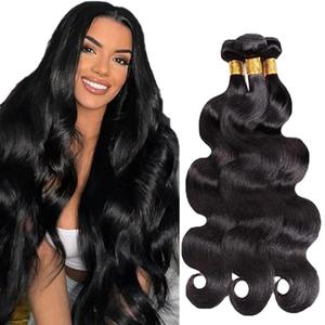 Body Wave Human Hair Bundles Natural Balck 24 26 28 Inch Body Wave Bundles Human Hair Unprocessed Brazilian Virgin Quick Weave Hair for Black Women with Black Color