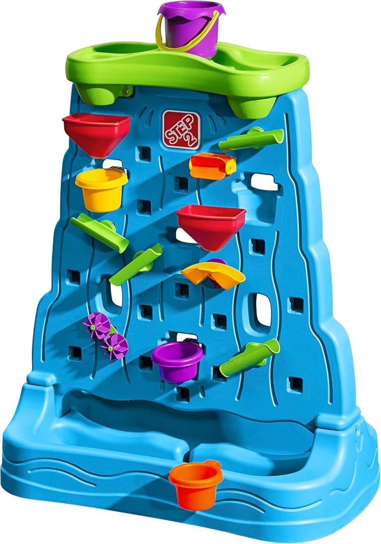 Step2 Waterfall Discovery Wall, Kids Double-Sided Water and Sand Activity Sensory Table, Summer Outdoor Toys, 13 Piece Toy Accessories, For Toddlers 1.5+ Years Old