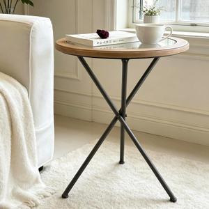 Minimalist Mid-Century Modern Round End Table, Solid Wood Tempered Glass Side Table, Accent Table with Metal Tripod Legs for Living Room, Bedroom, Balcony, Office & Small Spaces (17.22" D x 21.26" H)