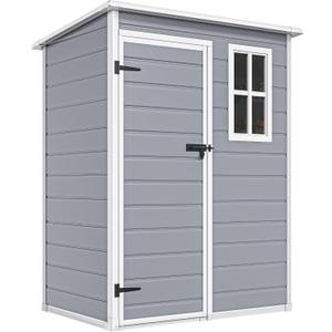 DWVO 5x3ft Resin Outdoor Storage Shed with Floor, Waterproof Lockable Storage Shed with Window, Plastic Outside Tool Storage for Garden, Backyard, Patio, Lawn, Gray