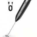 Electric Milk Frother Handheld: Rechargeable 3 in 1 - LED Digital Display with 3 Speeds Portable Stainless Steel Drink Foam Mixer for Milk Coffee, Lattes, Cappuccino, Matcha - Black
