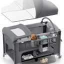 4 in 1 Baby Bassinet, Pack and Play, Bedside Crib Sleeper, Diaper Changer - Comes with Mattress, Mosquito NetBottom Storage and Toy Bar for Newborn to Toddles