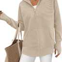 PRETTYGARDEN Womens Fall 2025 Long Sleeve Zip Up Cardigan Sweaters Casual Loose Collared Ribbed Knit Tops Jackets Thumb Hole(Light Khaki, Small)