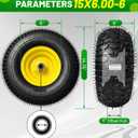15x6.00-6 Tubeless Lawn Mower Tires, 2 Pack 15x6.00-6 Replacement Lawnmower Tires with Oil Filling Nozzle and Thickened Rim, Compatible with Most Riding Mowers and Lawn Tractors