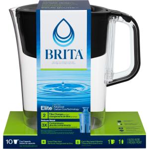 Brita Large Water Filter Pitcher for Tap and Drinking Water with SmartLight Change Indicator, Includes 1 Standard Filter, BPA-Free, Lasts 2 Months, 10-Cup Capacity, Stretch Limo Black