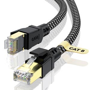 Cat 8 Ethernet Cable 50FT, High-Speed Braided Internet Cable Network Cord with Gold Plated RJ45 Connector 40Gbps 2000Mhz Heavy Duty LAN Cable Shielded Indoor