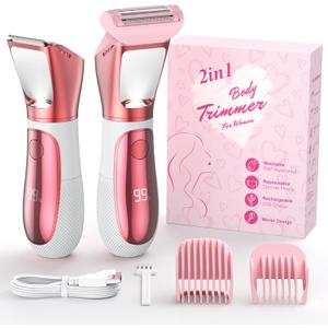 Bikini Hair Trimmer with LED Mirror Pubic Hair Razor IPX7 Waterproof Electric Shaver with Ceramic Blades & Travel Lock